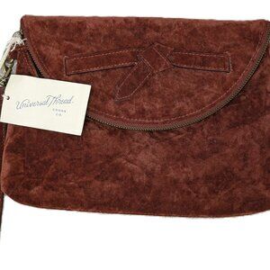 Universal Thread Women’s Suede Clutch Handbag Purse Folded Tan Brown